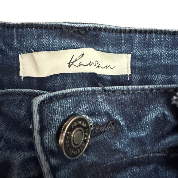 Kancan High Rise Jean Shorts Women's 11 Dark Blue Wash Denim Raw Hem Summer - Picture 3 of 6